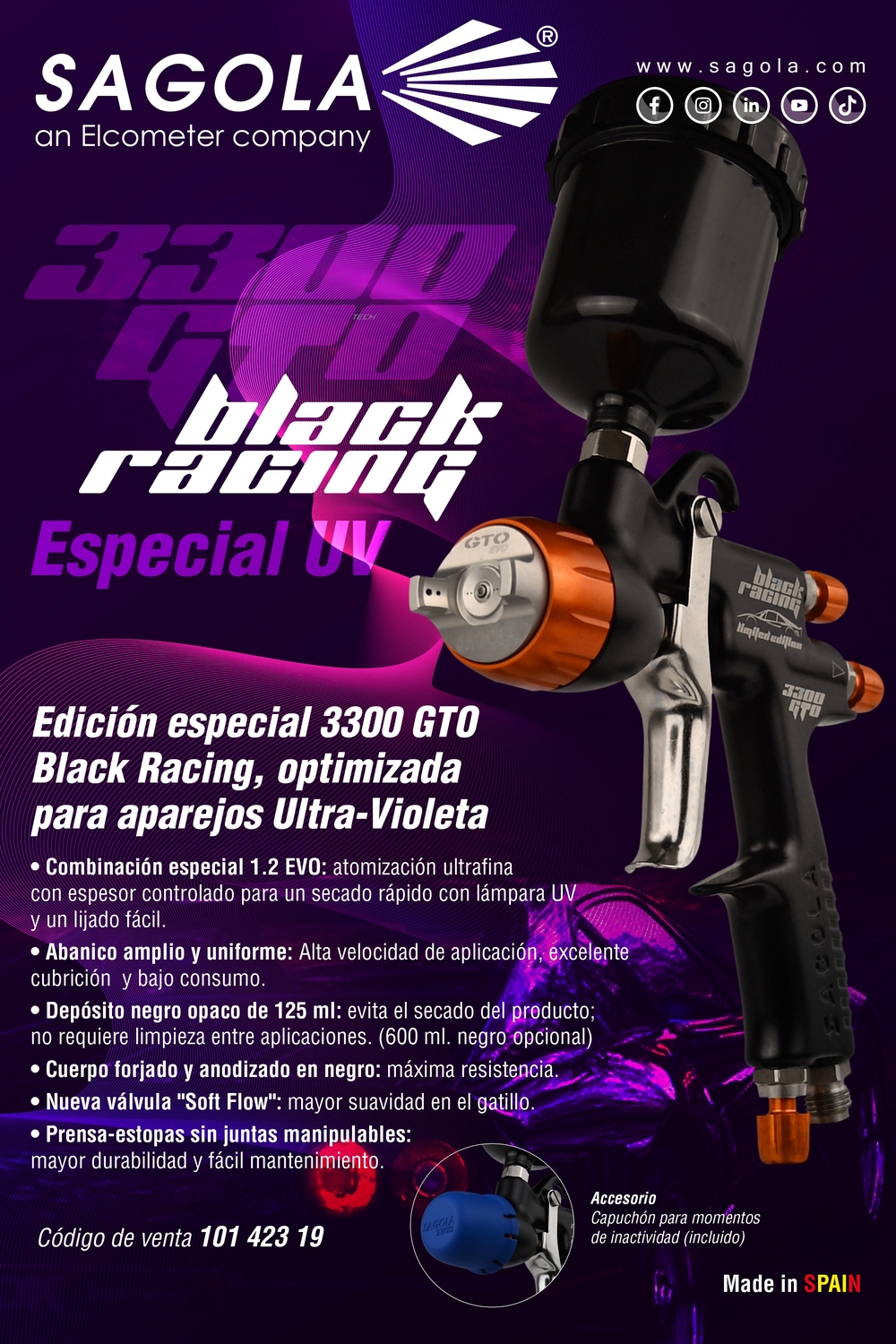 La nueva Sagola 3300 Black Racing UV aplica solo lo justo, ni más, ni menos.